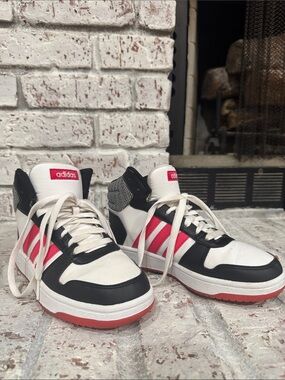 ADIDAS White Black Pink Retro Mid Sneakers USY Size 5.5= USW Size 7.5